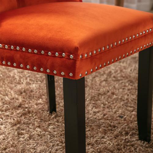 Set of 2, Contemporary Velvet Upholstered Dining Chair with Wooden Legs Nail Head Trim
