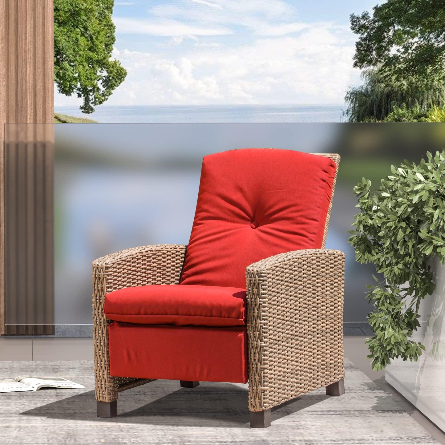Domi Indoor & Outdoor Recliner, All-Weather Wicker Reclining Patio Chair