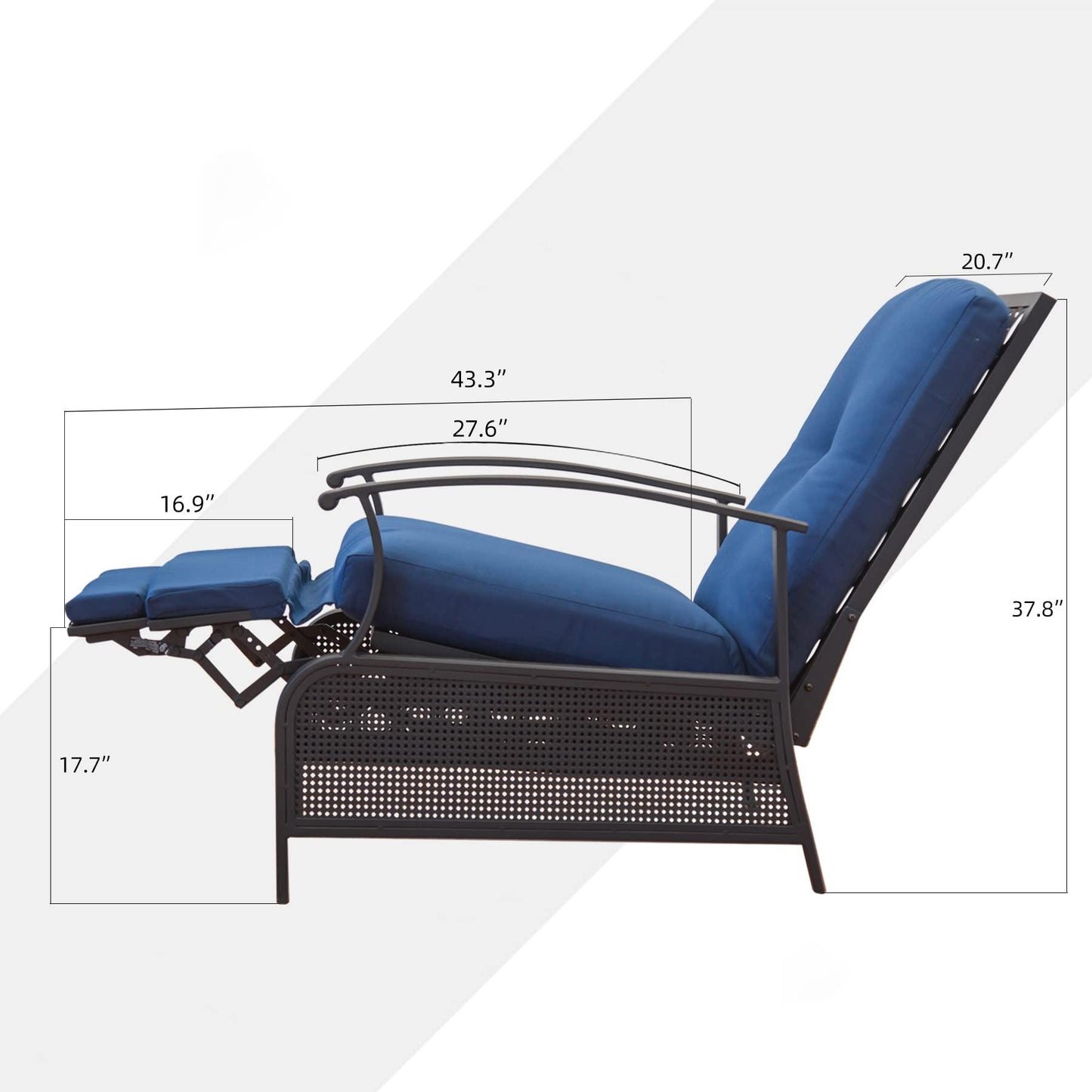 Domi Outdoor Living Adjustable Patio Recliner Chair Metal Outdoor Reclining Lounge Chair with Remova