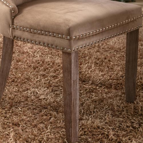 Set of 2, Contemporary Velvet Upholstered Dining Chair with Wooden Legs Nail Head Trim