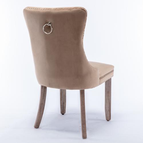 Set of 2, Contemporary Velvet Upholstered Dining Chair with Wooden Legs Nail Head Trim