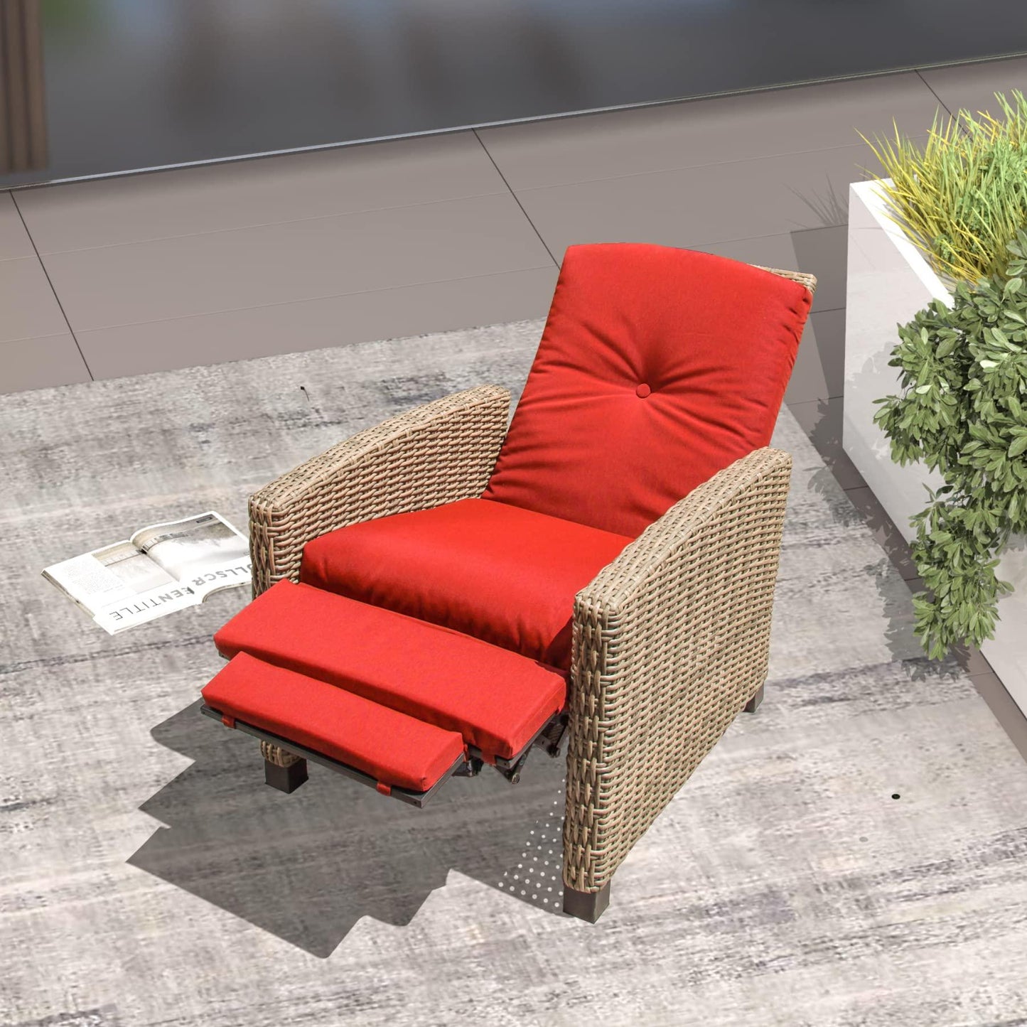 Domi Indoor & Outdoor Recliner, All-Weather Wicker Reclining Patio Chair