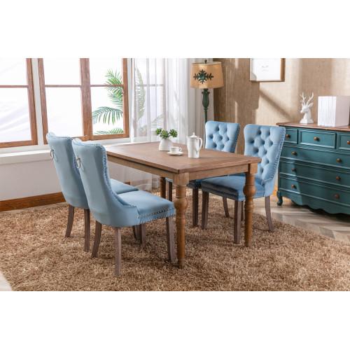 Set of 2, Contemporary Velvet Upholstered Dining Chair with Wooden Legs Nail Head Trim