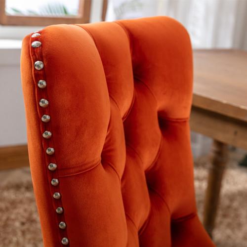 Set of 2, Contemporary Velvet Upholstered Dining Chair with Wooden Legs Nail Head Trim