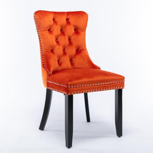 Set of 2, Contemporary Velvet Upholstered Dining Chair with Wooden Legs Nail Head Trim