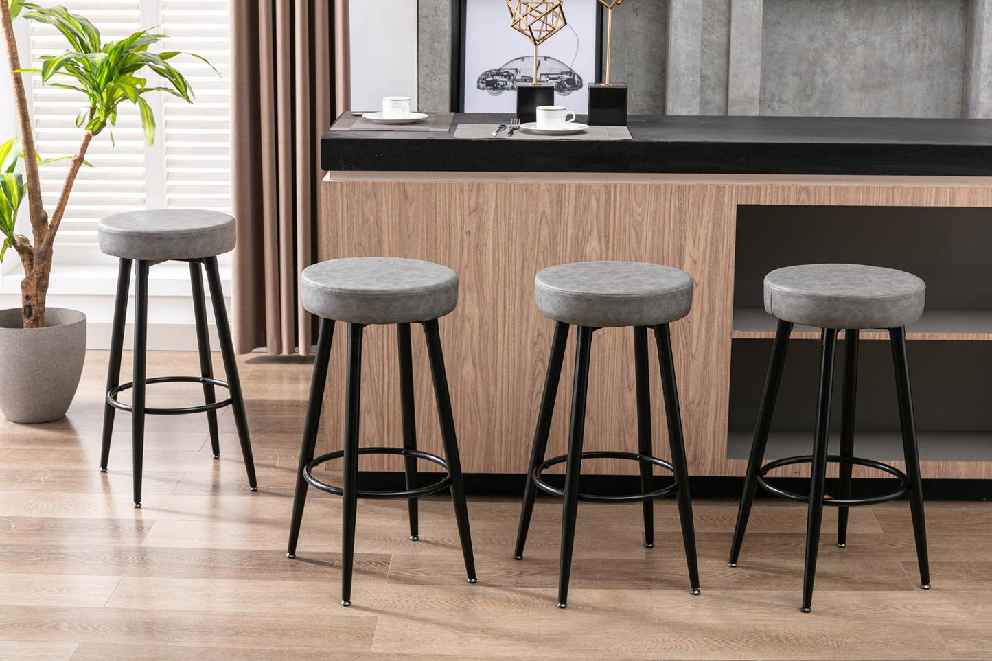 Metal Bar Stools, Round Kitchen Counter Stools, Bar Chairs,Set of 2