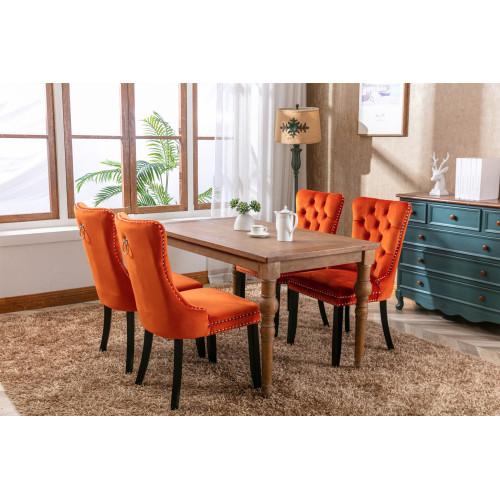 Set of 2, Contemporary Velvet Upholstered Dining Chair with Wooden Legs Nail Head Trim