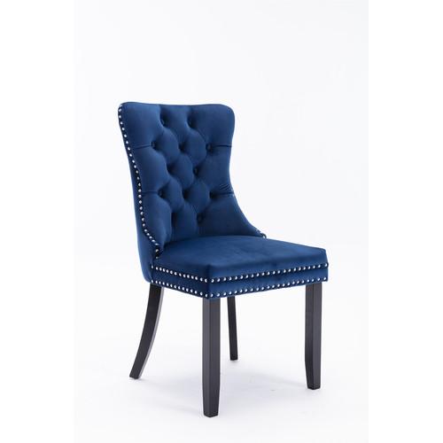 Set of 2, Contemporary Velvet Upholstered Dining Chair with Wooden Legs Nail Head Trim