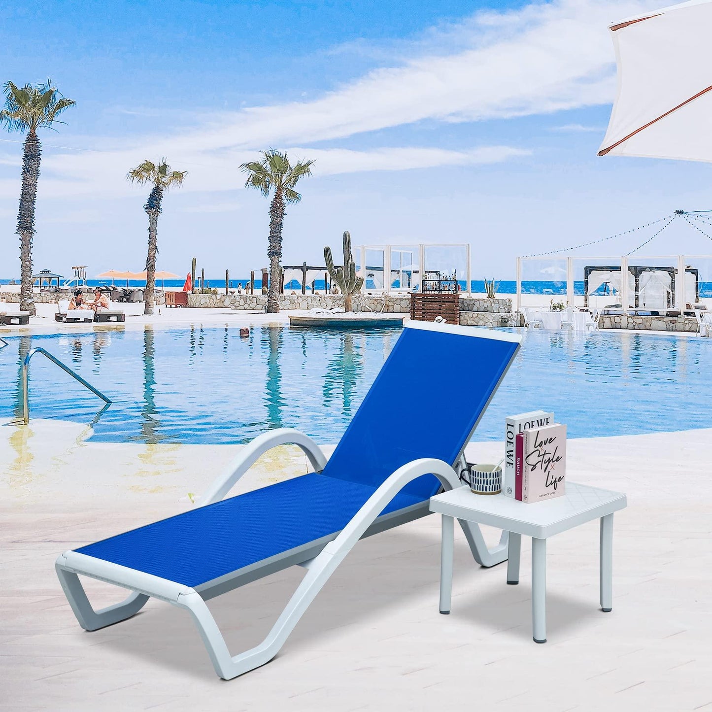 Domi Patio Chaise Lounge Outdoor Aluminum Polypropylene Chair with Adjustable Backrest,for Beach