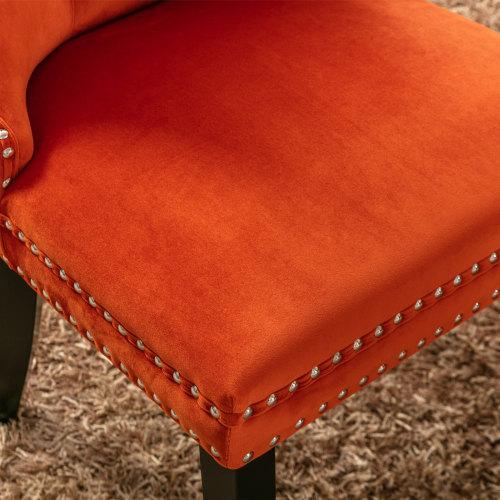 Set of 2, Contemporary Velvet Upholstered Dining Chair with Wooden Legs Nail Head Trim