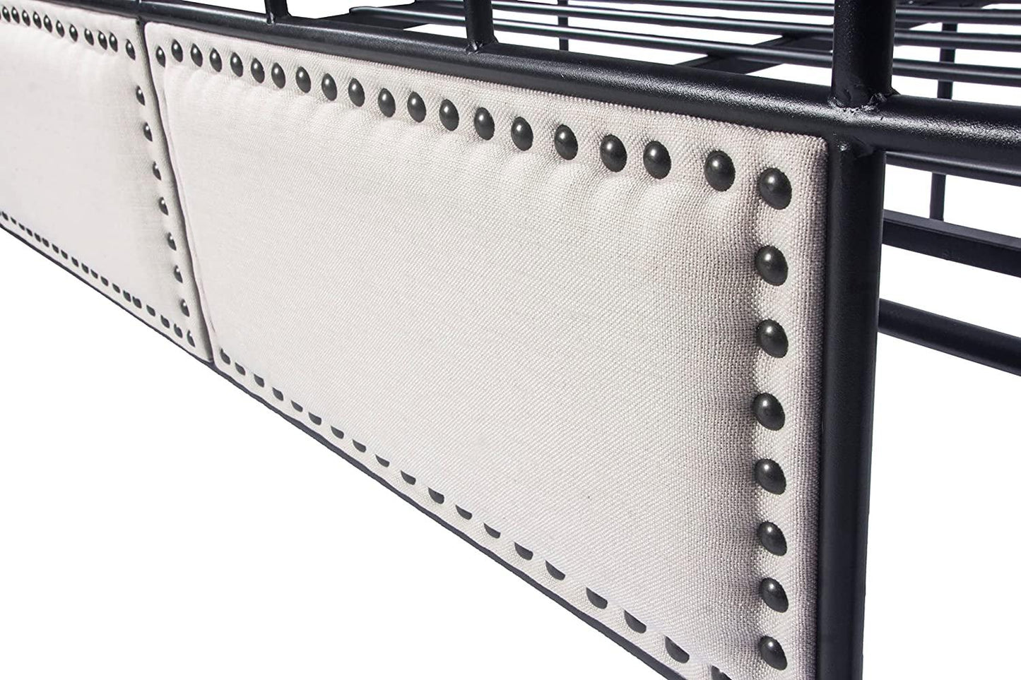 Bed Frame Upholstered Platform Vintage with Tufted Head Board Mattress Foundation with Metal Slats F