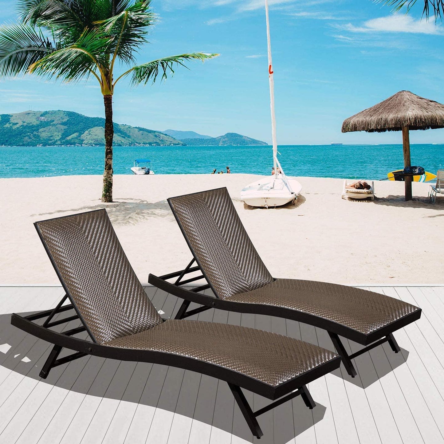 Domi 2 PCS Outdoor Chaise Lounge Set, Aluminum Patio Padded Quick Dry Foam Wicker Lounge Chair with
