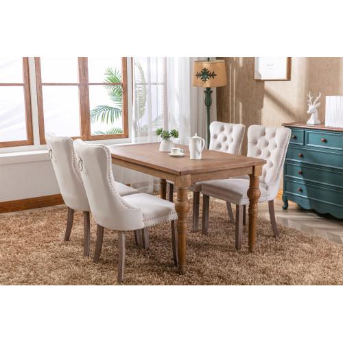 Set of 2, Contemporary Velvet Upholstered Dining Chair with Wooden Legs Nail Head Trim