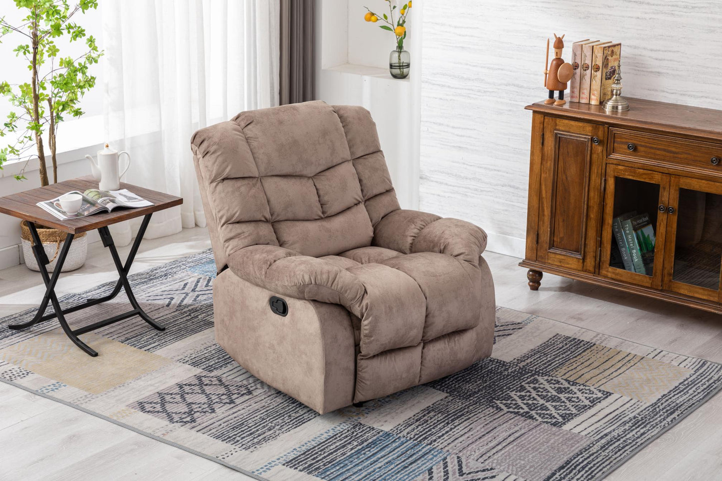 Classic Manual Relciner，suitable for living room&bed room, sofa with soft fabric and modern padded arms and back, arm chair