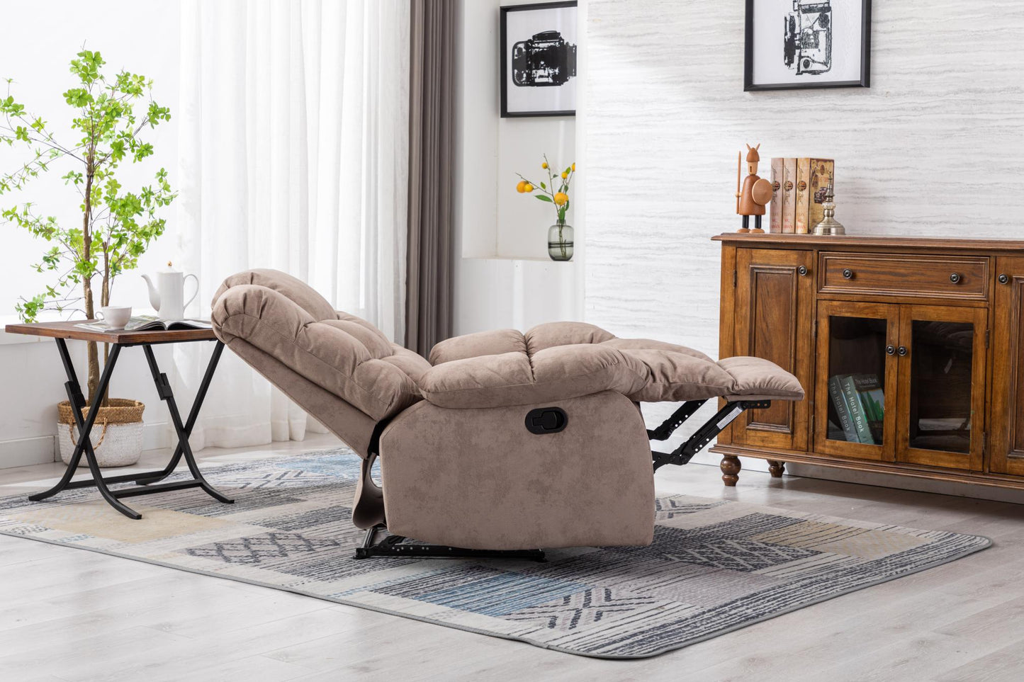 Classic Manual Relciner，suitable for living room&bed room, sofa with soft fabric and modern padded arms and back, arm chair