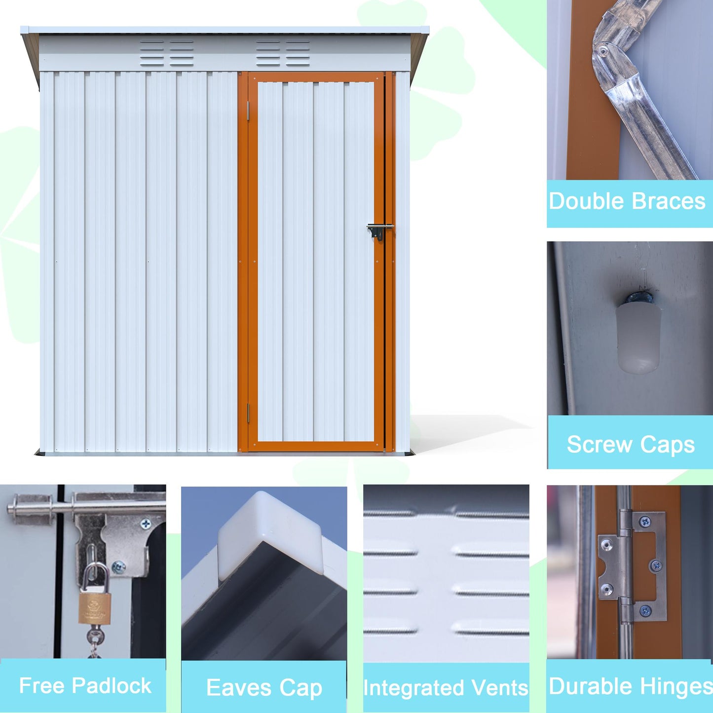 5 X 3 /6x4 Ft Outdoor Storage Shed, Galvanized Metal Garden Shed, Tool Storage Shed