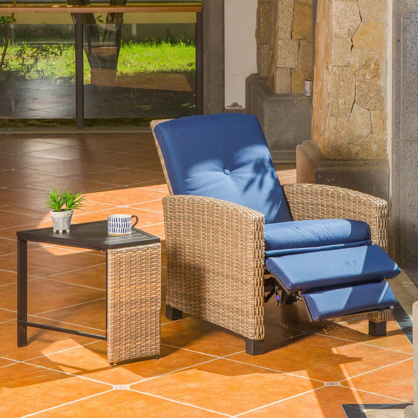 Domi Indoor & Outdoor Recliner, All-Weather Wicker Reclining Patio Chair