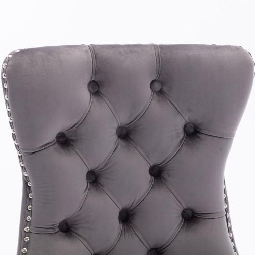 Set of 2, Contemporary Velvet Upholstered Dining Chair with Wooden Legs Nail Head Trim