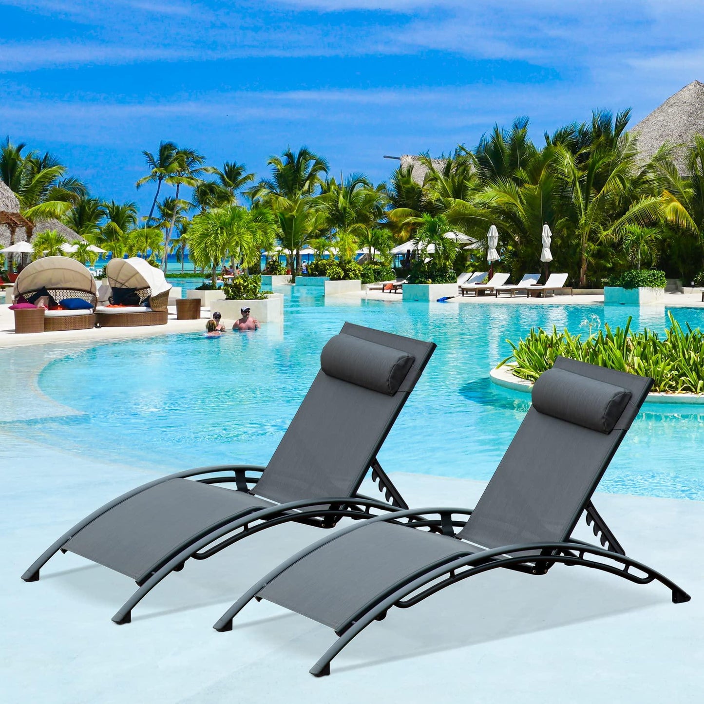 Domi Outdoor Chaise Lounge Set of 2 Patio Recliner Chairs with Adjustable Backrest and Removable