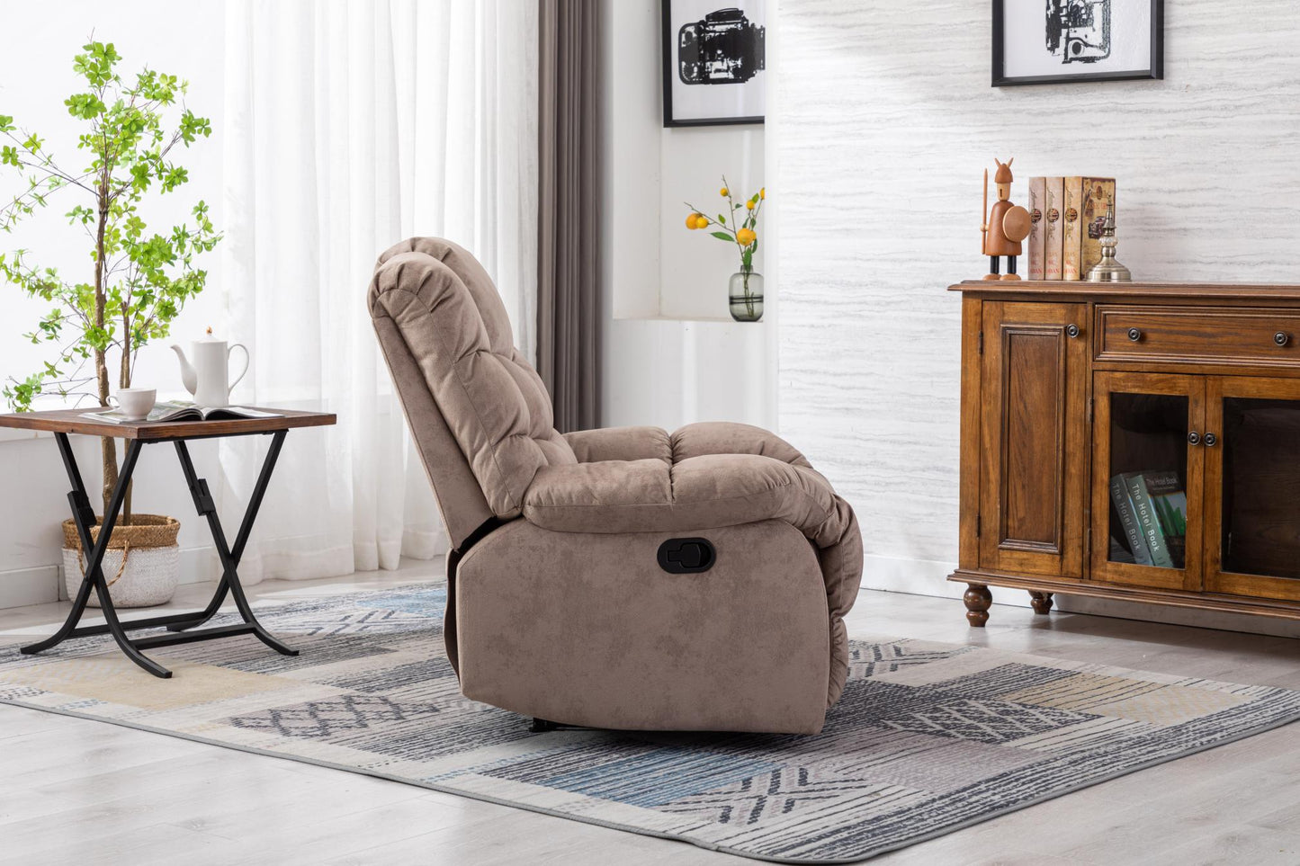 Classic Manual Relciner，suitable for living room&bed room, sofa with soft fabric and modern padded arms and back, arm chair