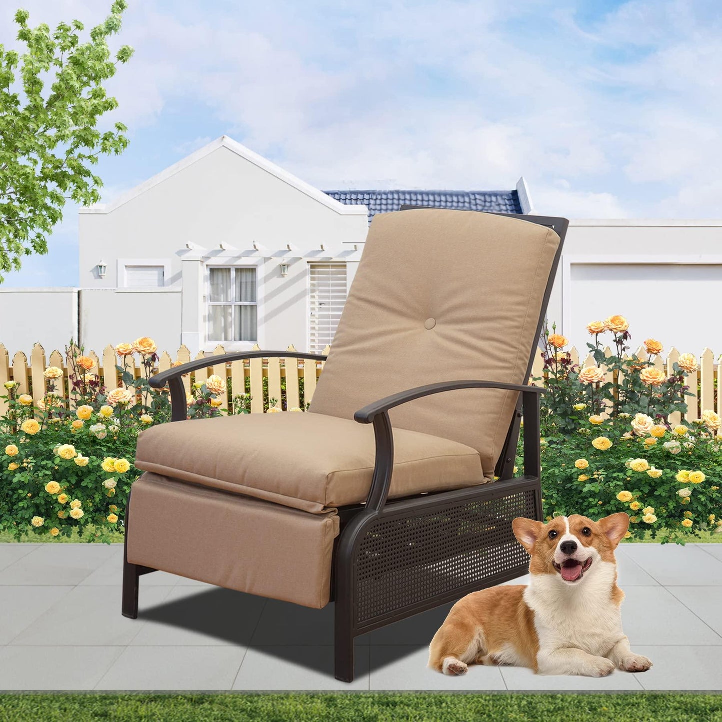 Domi Outdoor Living Adjustable Patio Recliner Chair Metal Outdoor Reclining Lounge Chair with Remova