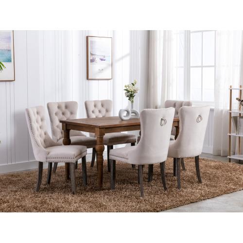 Set of 2, Contemporary Velvet Upholstered Dining Chair with Wooden Legs Nail Head Trim