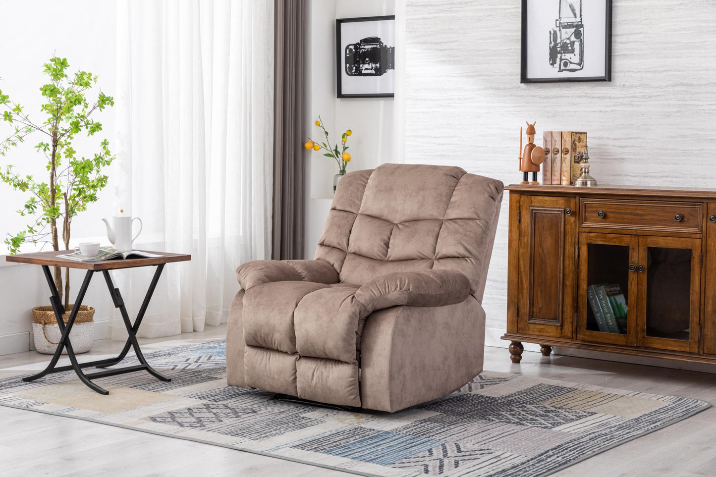 Classic Manual Relciner，suitable for living room&bed room, sofa with soft fabric and modern padded arms and back, arm chair