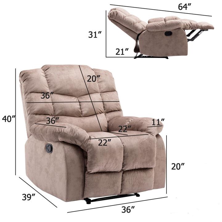 Classic Manual Relciner，suitable for living room&bed room, sofa with soft fabric and modern padded arms and back, arm chair