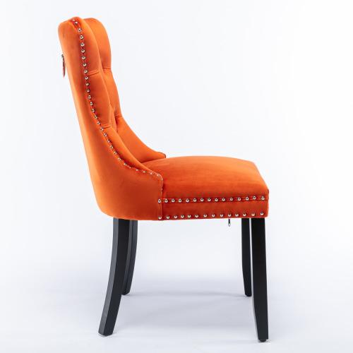 Set of 2, Contemporary Velvet Upholstered Dining Chair with Wooden Legs Nail Head Trim