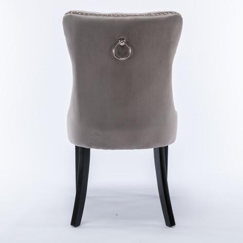 Set of 2, Contemporary Velvet Upholstered Dining Chair with Wooden Legs Nail Head Trim