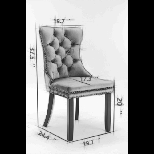 Set of 2, Contemporary Velvet Upholstered Dining Chair with Wooden Legs Nail Head Trim