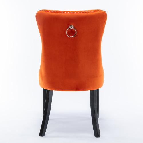 Set of 2, Contemporary Velvet Upholstered Dining Chair with Wooden Legs Nail Head Trim