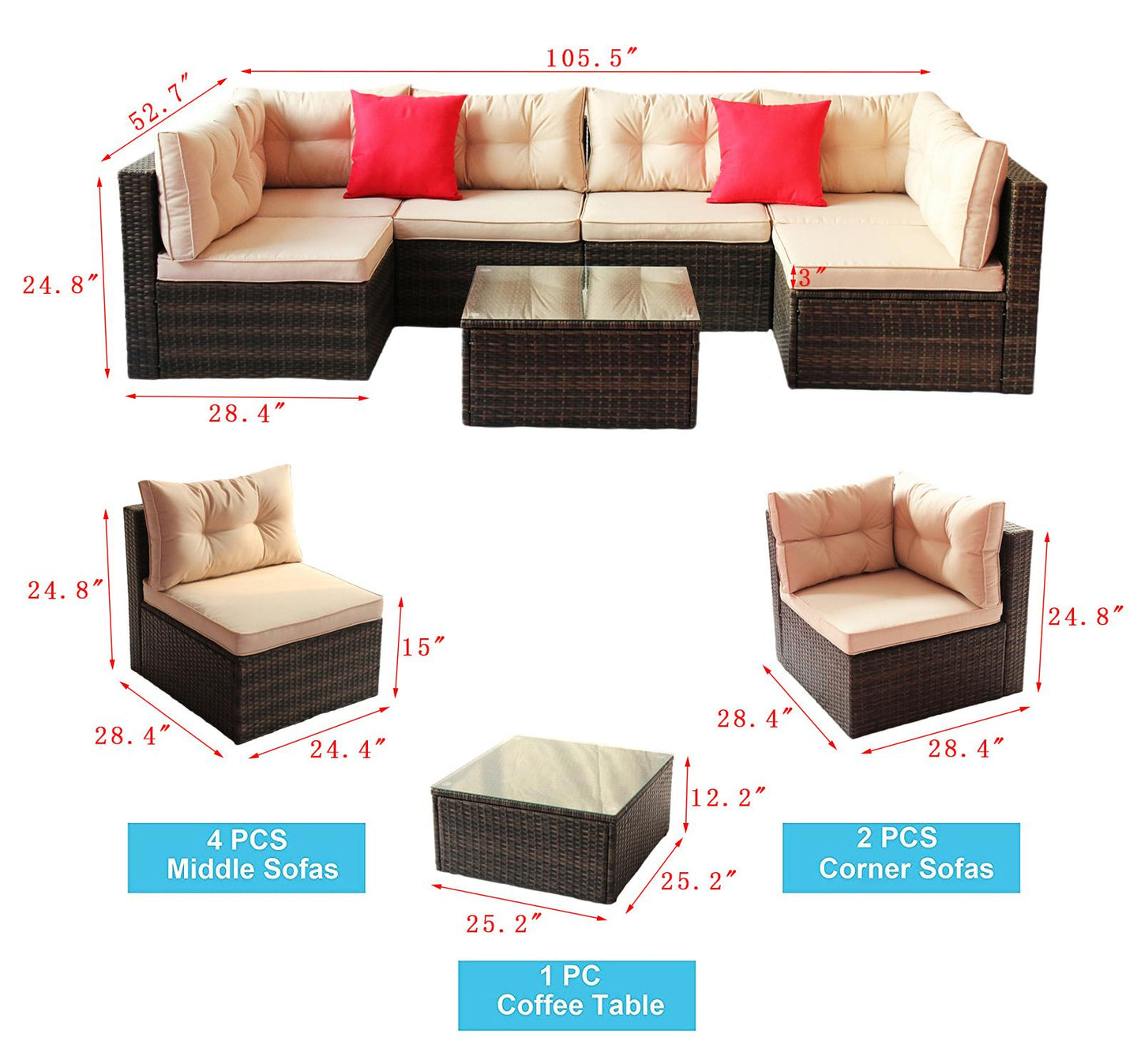 outdoor garden garden furniture 7 pieces of space saving furniture with cushioned PE rattan combination and pedal