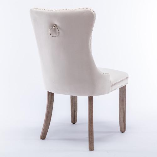 Set of 2, Contemporary Velvet Upholstered Dining Chair with Wooden Legs Nail Head Trim