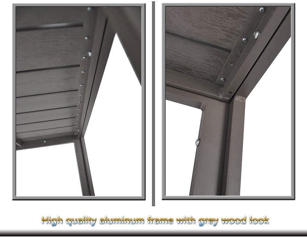 Outdoor Patio 55" Rectangular Dining Table for 6 Metal Aluminum Frame with Grey Wood Look