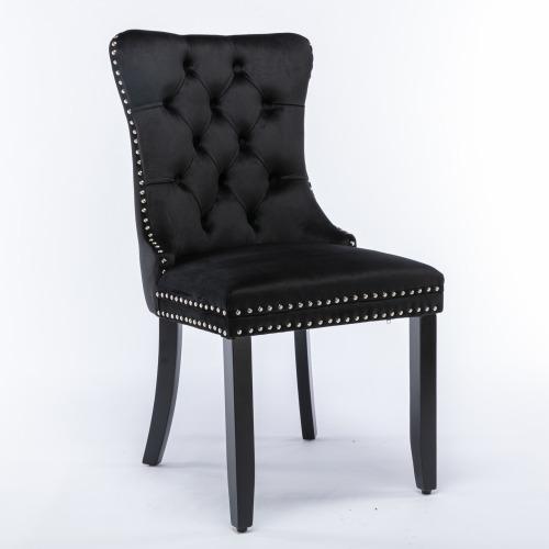 Set of 2, Contemporary Velvet Upholstered Dining Chair with Wooden Legs Nail Head Trim
