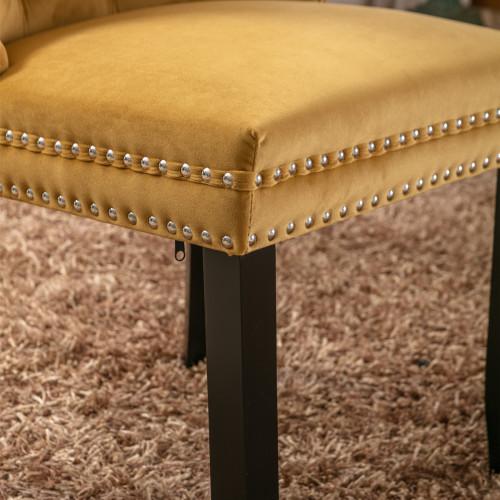 Set of 2, Contemporary Velvet Upholstered Dining Chair with Wooden Legs Nail Head Trim