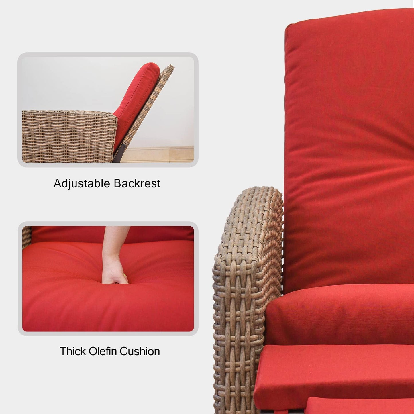 Domi Indoor & Outdoor Recliner, All-Weather Wicker Reclining Patio Chair
