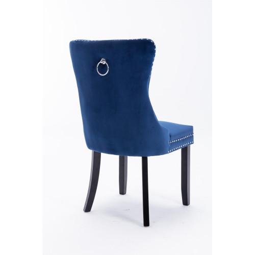 Set of 2, Contemporary Velvet Upholstered Dining Chair with Wooden Legs Nail Head Trim