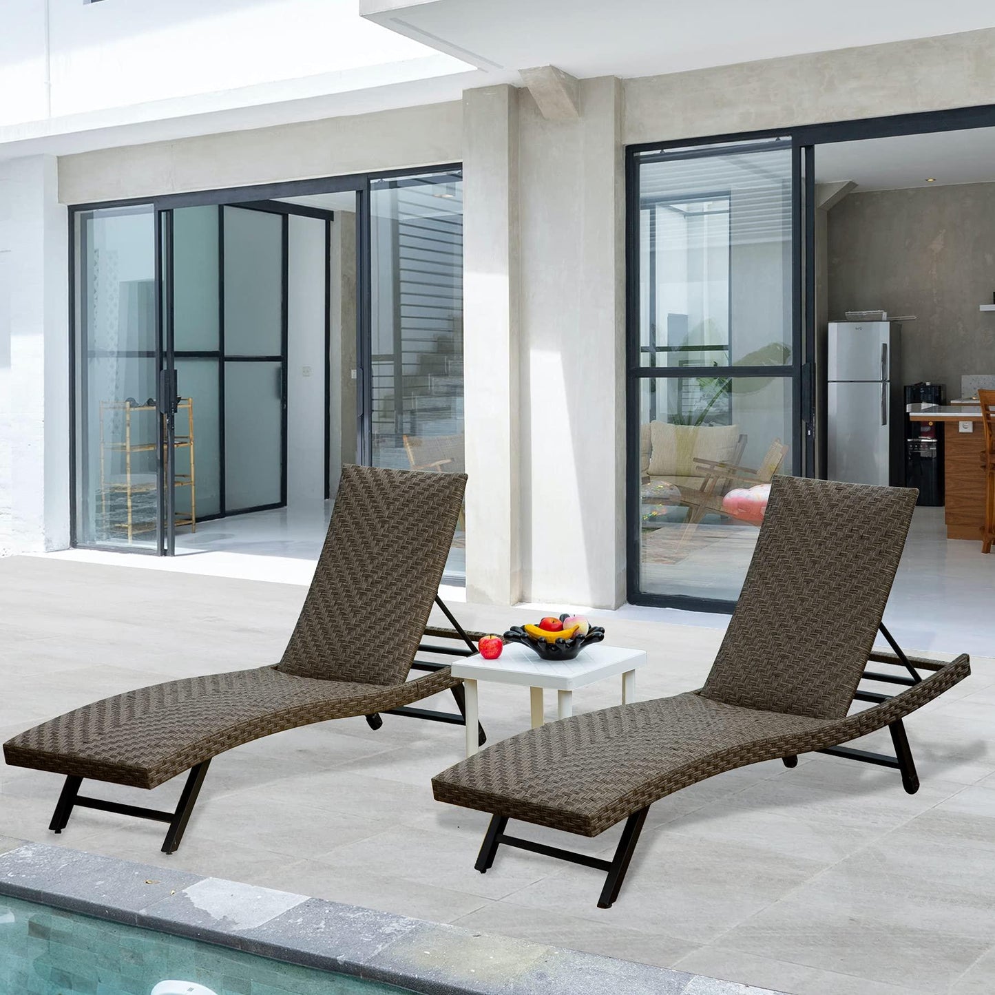 Domi Outdoor Living Outdoor PE Rattan Chaise Lounge - Set of 2 Patio Reclining Chair Furniture Set B