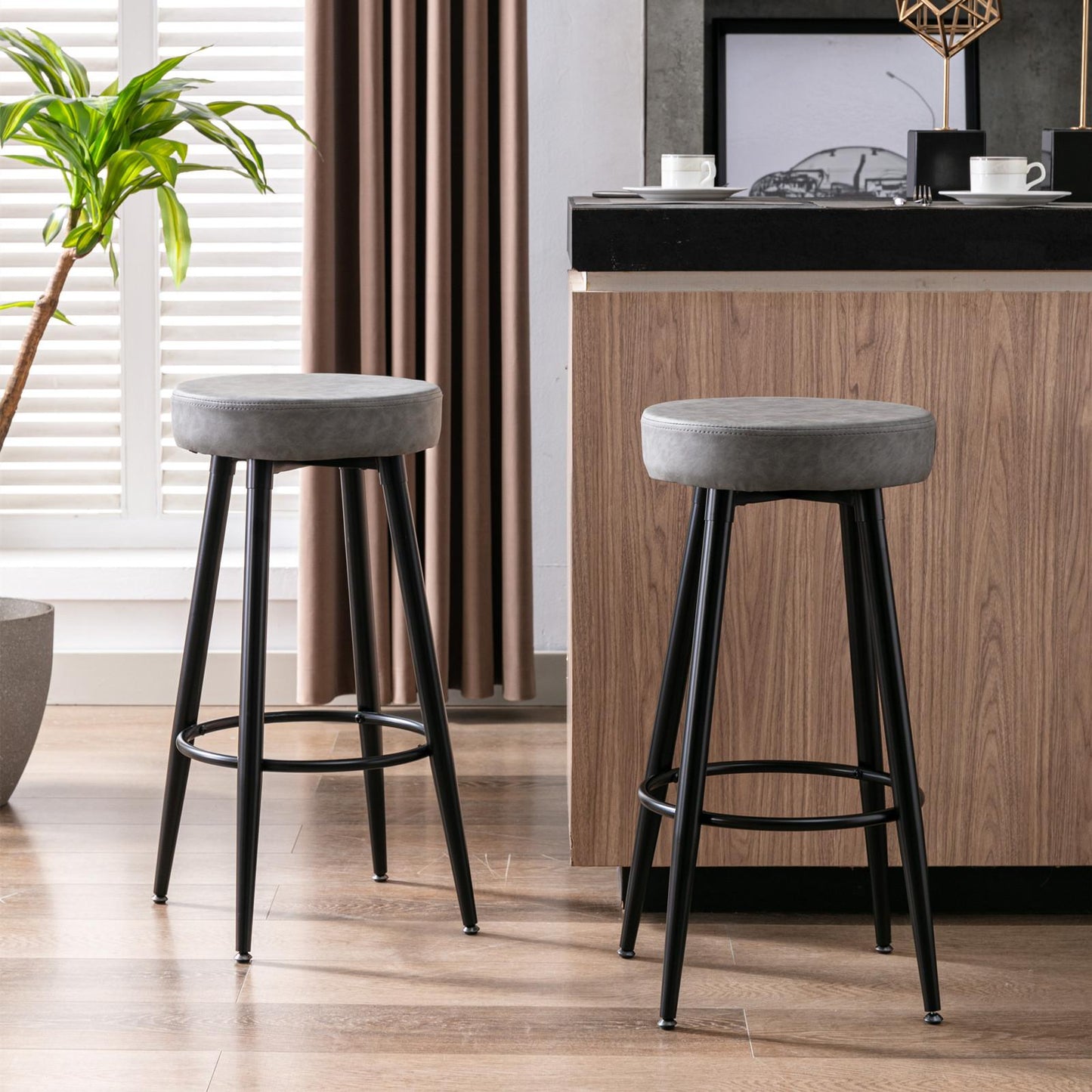 Metal Bar Stools, Round Kitchen Counter Stools, Bar Chairs,Set of 2