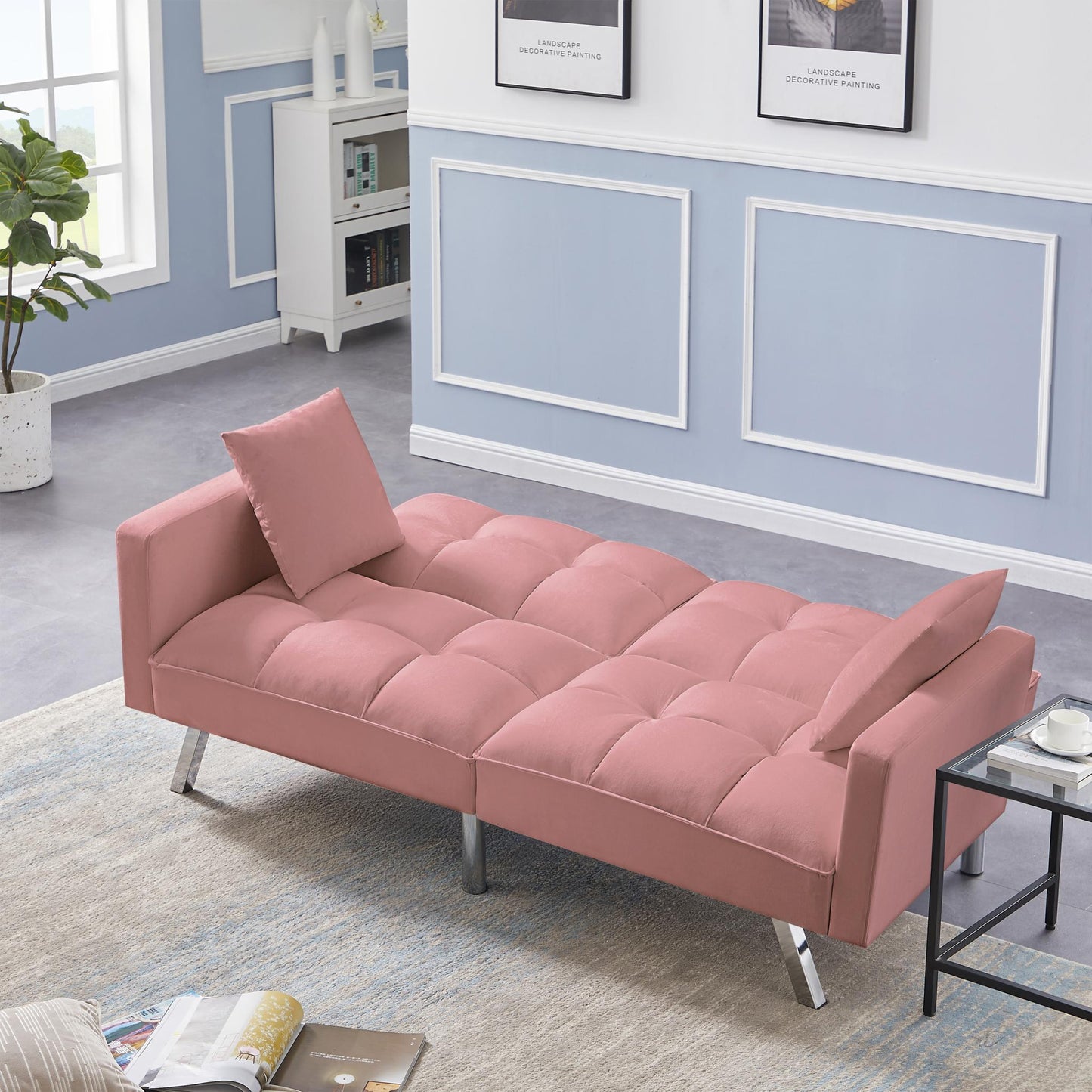 FUTON SOFA SLEEPER  VELVET WITH 2 PILLOWS