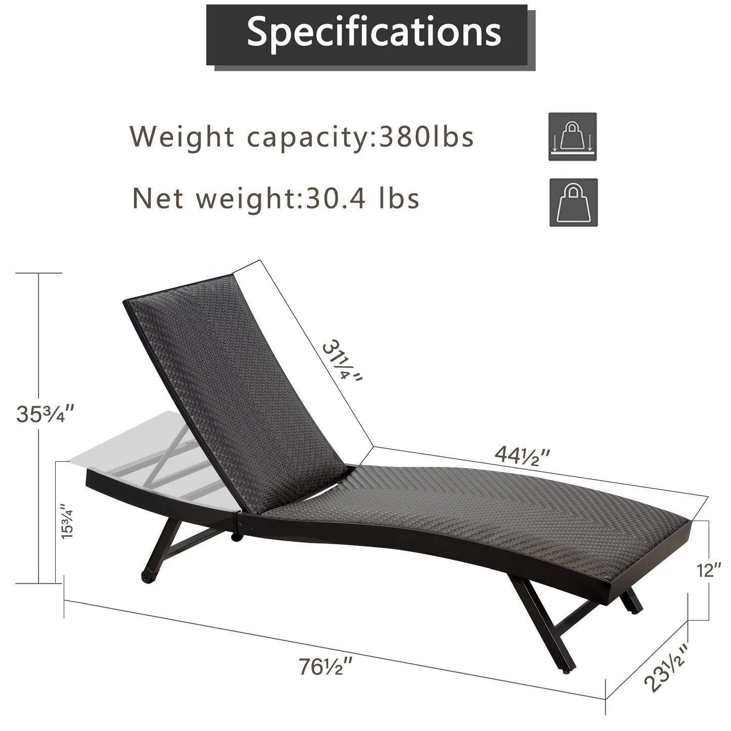 Domi 2 PCS Outdoor Chaise Lounge Set, Aluminum Patio Padded Quick Dry Foam Wicker Lounge Chair with