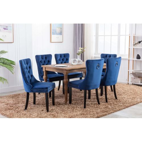 Set of 2, Contemporary Velvet Upholstered Dining Chair with Wooden Legs Nail Head Trim