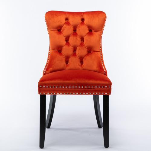 Set of 2, Contemporary Velvet Upholstered Dining Chair with Wooden Legs Nail Head Trim