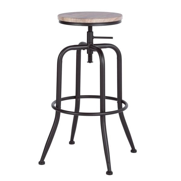 Mydepot  SET of 2 - Oak/Walnut Finish Seat Industrial Style Bar Stool