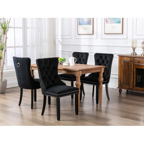 Set of 2, Contemporary Velvet Upholstered Dining Chair with Wooden Legs Nail Head Trim
