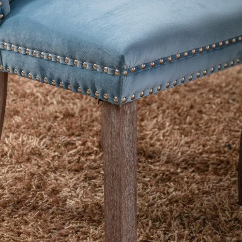Set of 2, Contemporary Velvet Upholstered Dining Chair with Wooden Legs Nail Head Trim