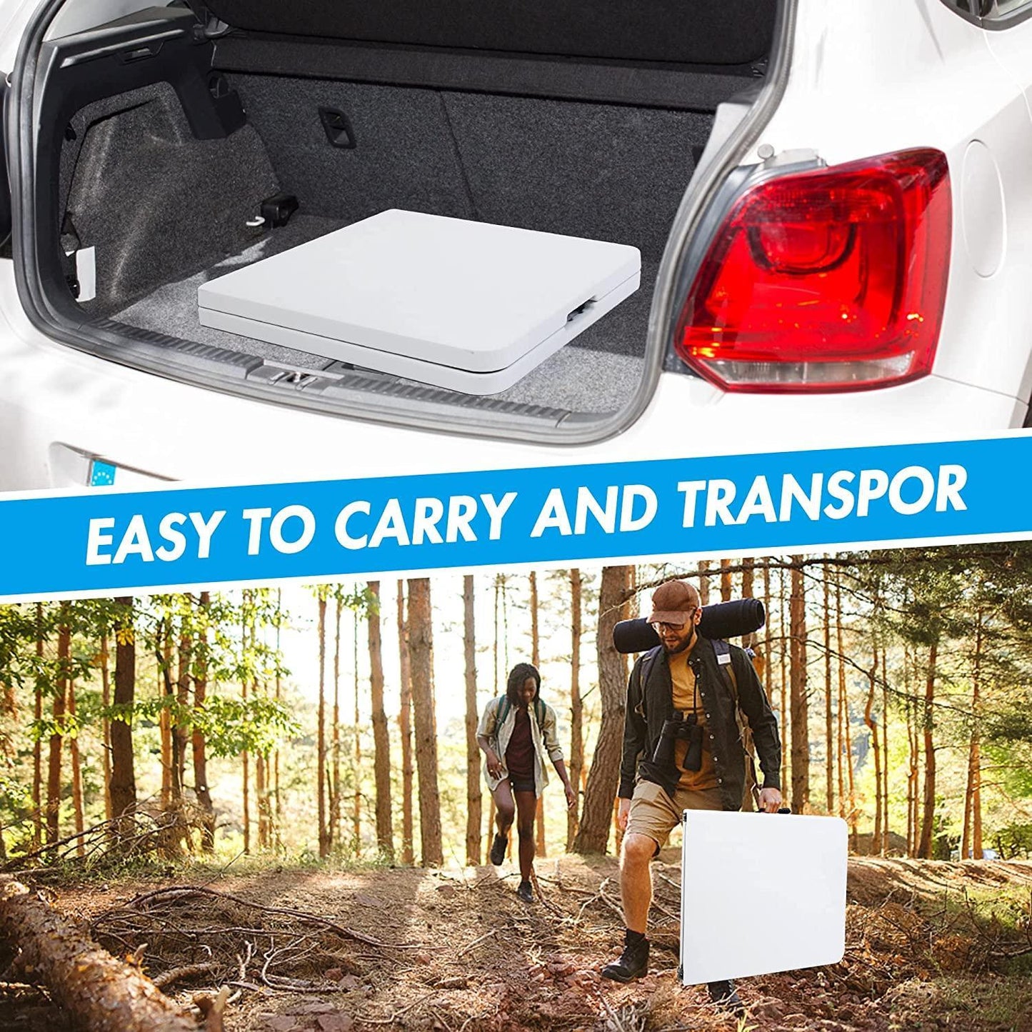 4FT Fold-in-Half Camping Table 48'' White Portable Folding Table w/Handle for Office, Picnic, Weddin