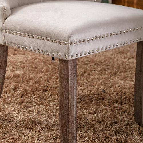 Set of 2, Contemporary Velvet Upholstered Dining Chair with Wooden Legs Nail Head Trim